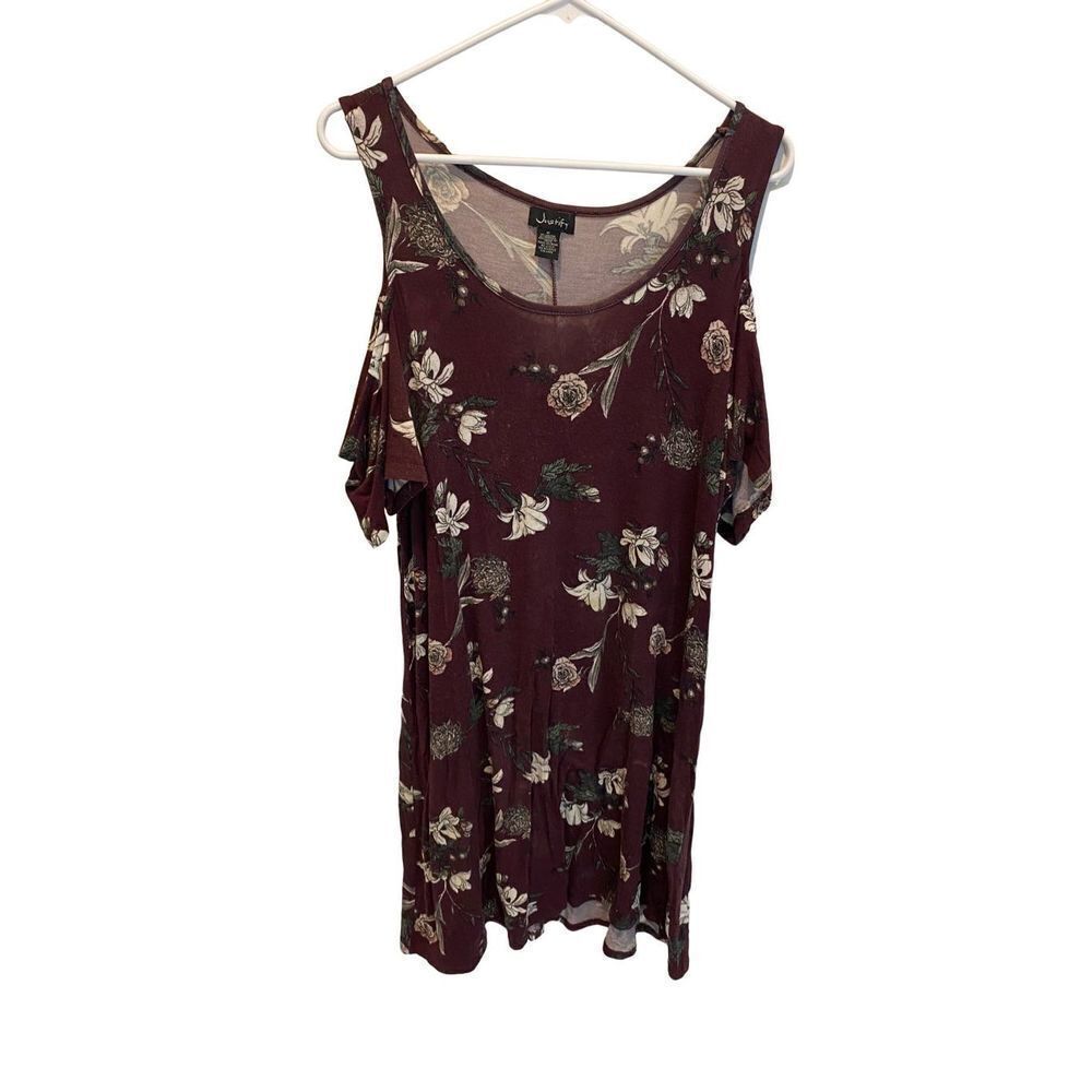Justify Womens Open Cut Out Shoulder Maroon Floral Dress